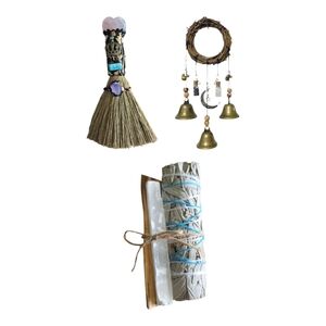 Rose Quartz Alter  Broom, Bell Wreath, and Sage Bundle Set
